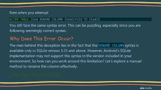 How to Fix the SQLITE Syntax Error When Renaming a Column in Android Room Migration