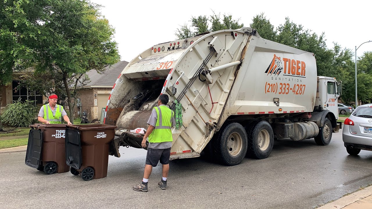 Tiger Sanitation Roaring Mack MRU McNeilus Rear Loader Garbage Truck YouTube