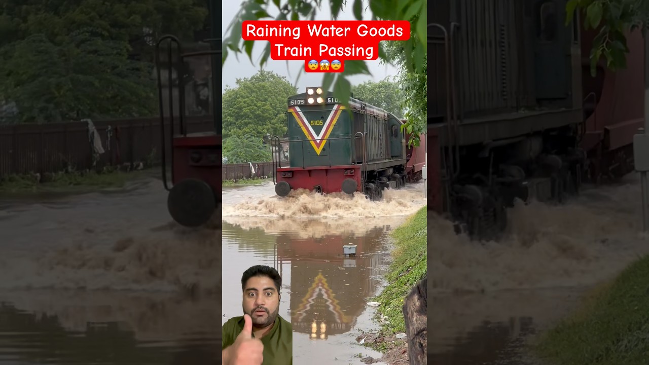 Raining Water Goods Train Passing