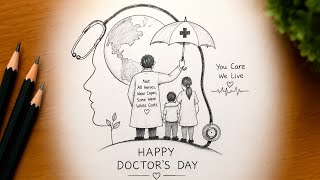 Happy Doctors Day Drawing Easy | Doctor's Day Pencil Sketch Step by Step | Simple Poster Drawing