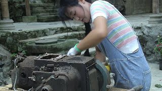 Genius girl into the mountain repair rusty pump, perfect repair horsepower! Genius girl repairs rus
