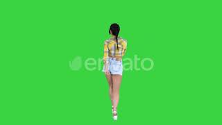 Happy Woman In Jeans Shorts Dancing On A Green Screen, Chroma Key Stock Footage - Videohive