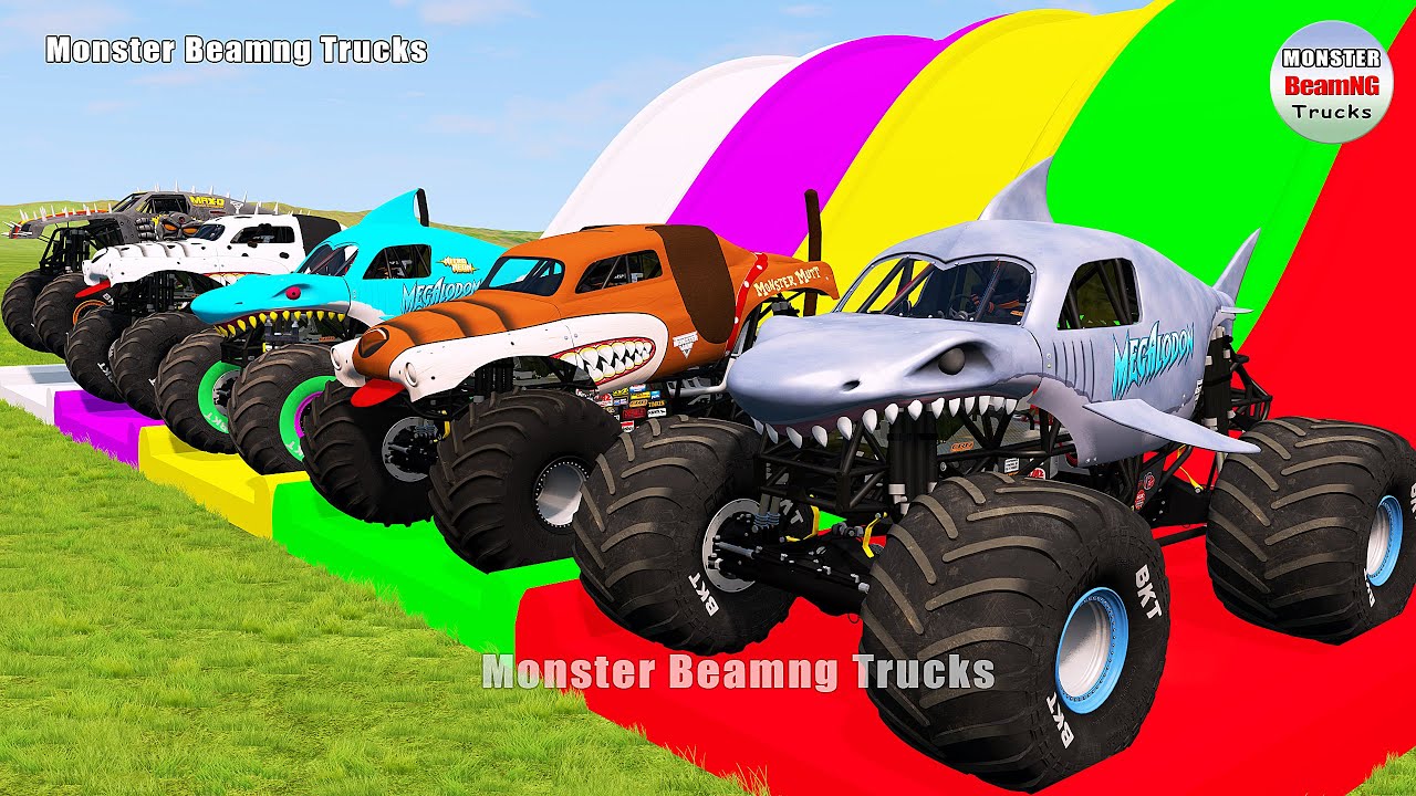 Triple Flatbed Trailer Monster Trucks Transport with Slide Color - BeamNG.drive 484