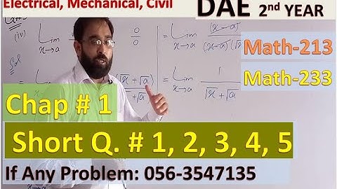Lec. 20 | DAE 2nd Year Math | Short Q 1 2 3 4  5  | Functions and Limits | Math 213  233 | Ch # 01 |
