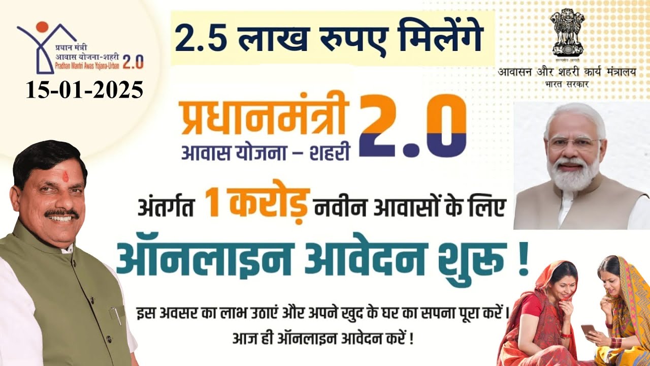 PM Awas Yojana Urban 2.0 | प्रधानमंत्री आवास योजना 2.0, मिलेगा 2.50 लाख ...