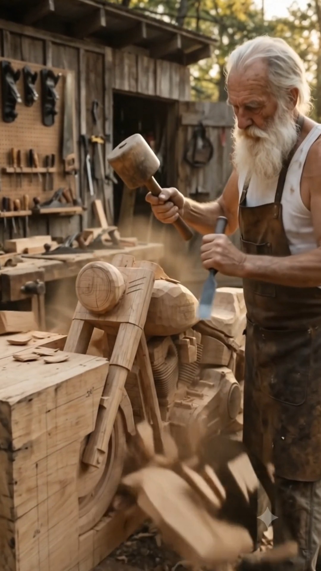 木彫り手作り　ハーレーダビットソンおじさん Old Man Builds a Harley-Davidson Fat Boy from Wood #HarleyDavidson