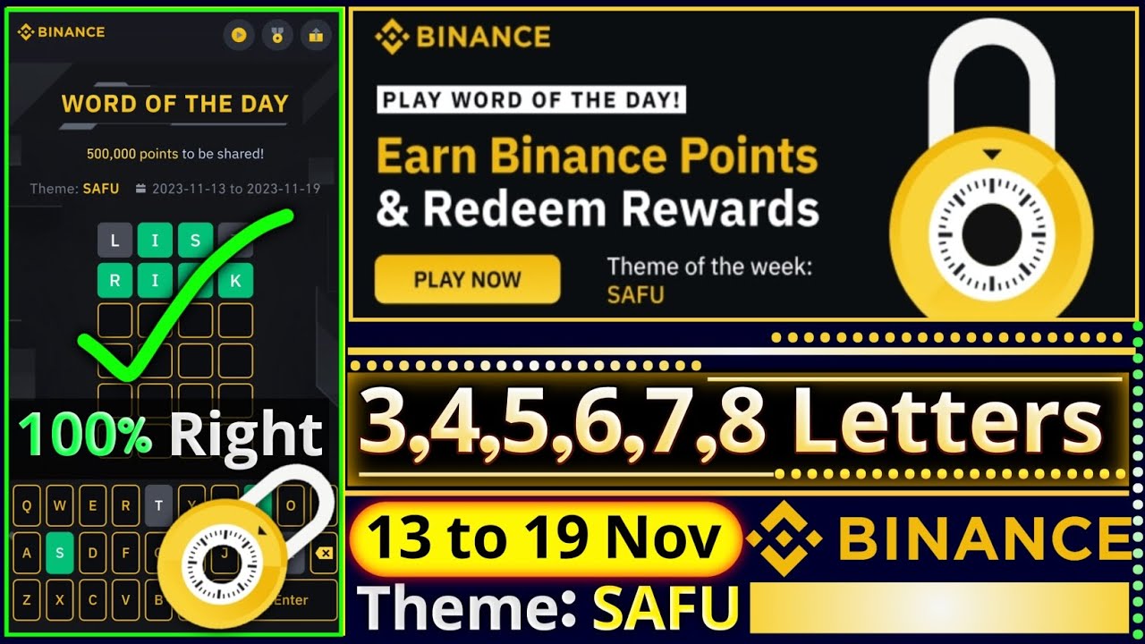 Binance Crypto WODL Answers Today | All Letters WOTD | Word of the day |  SAFU Theme - YouTube