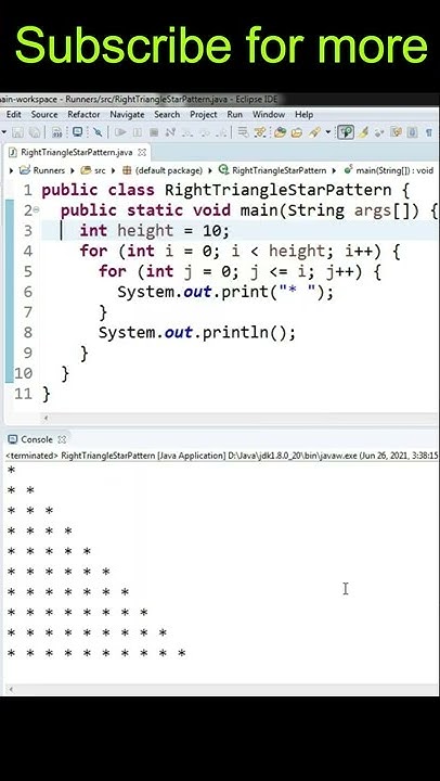 Java Right Triangle Star Pattern Program #shorts - YouTube