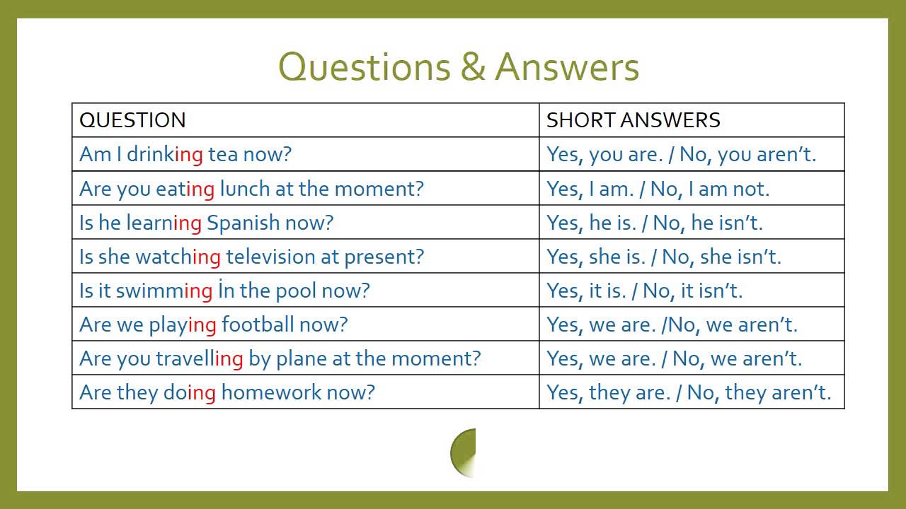 Present tenses questions