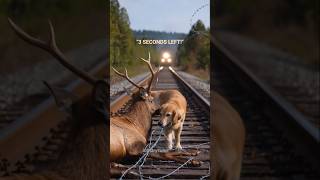 Hero Dog and Man Save Trapped Elk Seconds Before Train Hits!#aidiarytales #aishorts