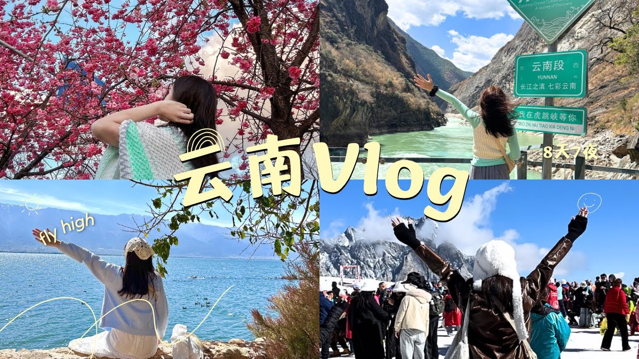 [呆萱]🇨🇳云南Vlog🍃也我一起去有風的地方吧🌟8天7夜玩什麼🧐玉龍雪山🏔️麗江櫻花🌸洱海🥰昆明➡️大理➡️麗江➡️香格里拉🔙