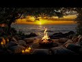 (NO ADS) Golden Sunset by the Shore 🌊✨ | Soothing Waves &amp; Firelight for Inner Calm
