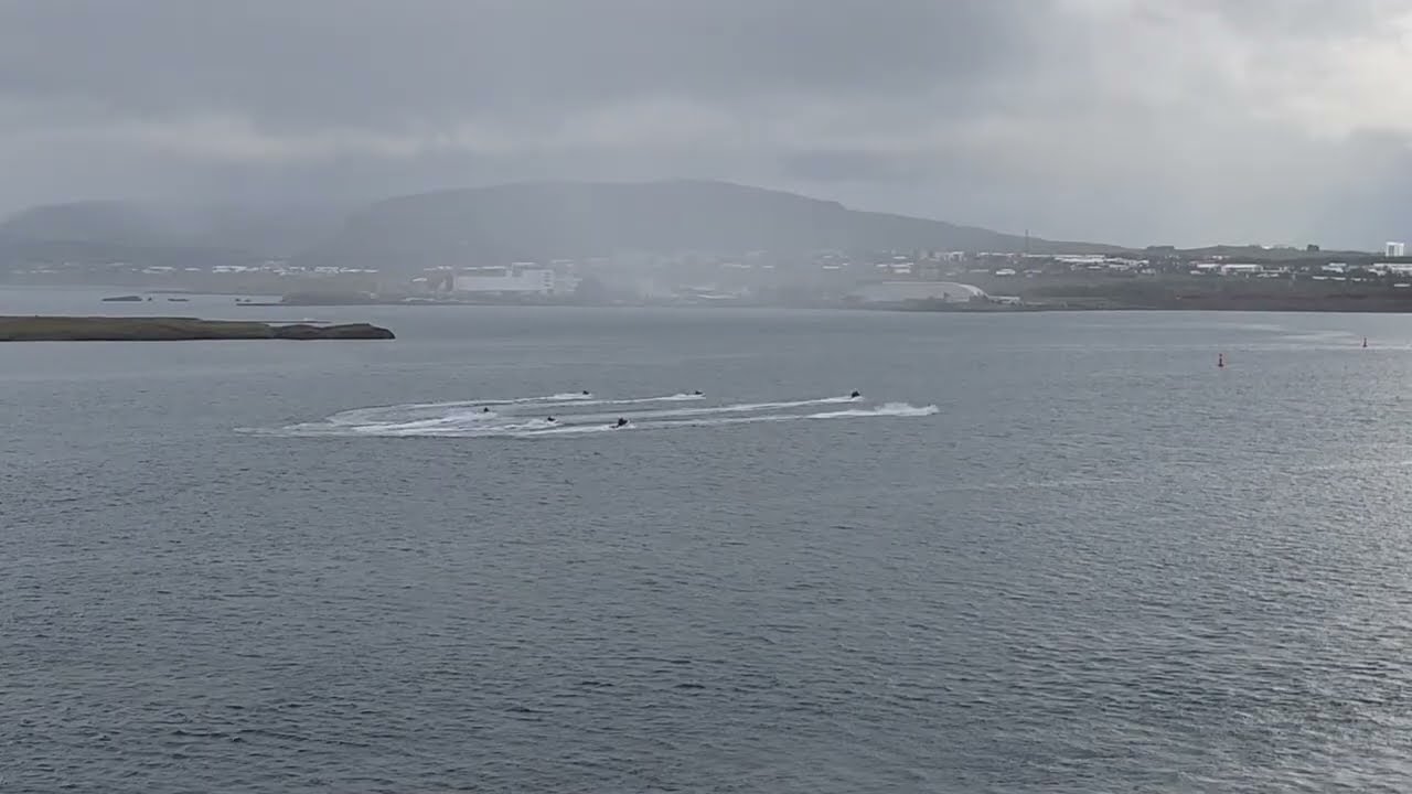 🚤💦 Wow! The Thrill of Water Jet Skiing in Iceland 👀 Enjoying the Fun from Our Cruise Balcony 🛳️