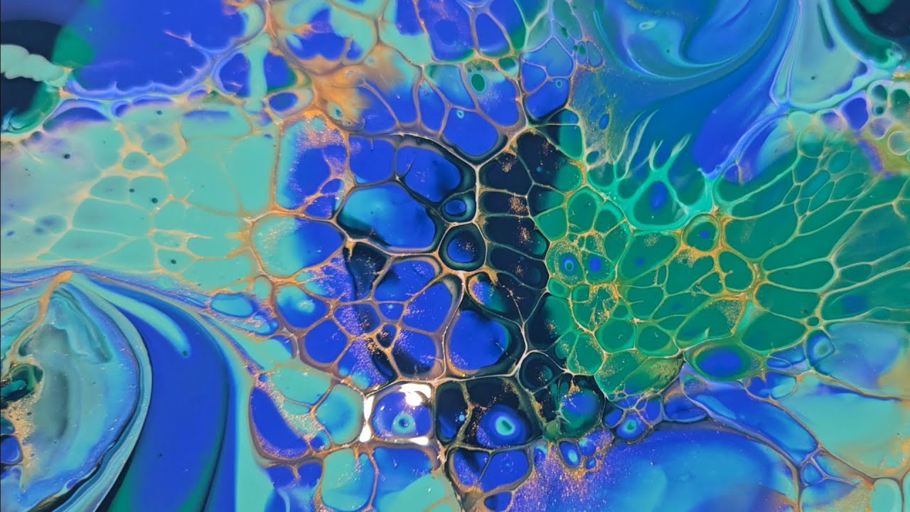 Blue and Green Beauty with gorgeous gold cell activator! Liquid Art ...