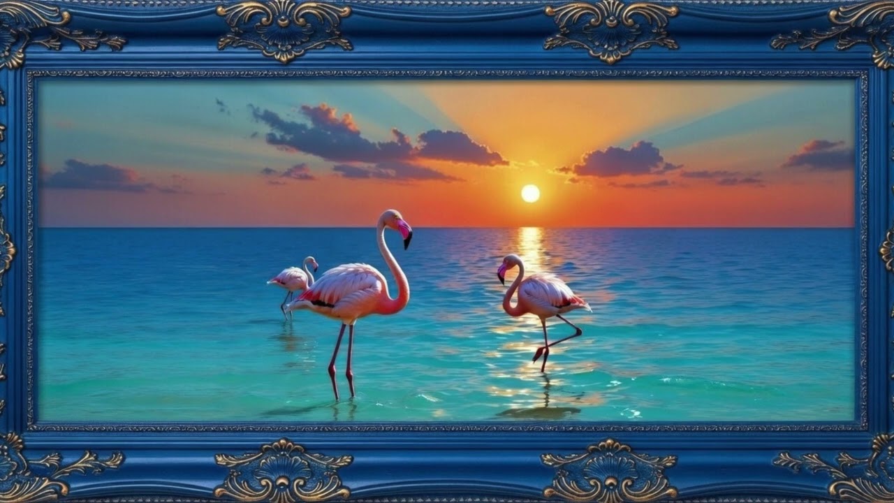 Flamingos at dusk : Frame TV Art | Arte de TV | No sound. Peaceful screensaver स्क्रीन सेवर