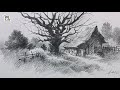 How to draw easy village landscape art with pen pencil  pencil tutorial