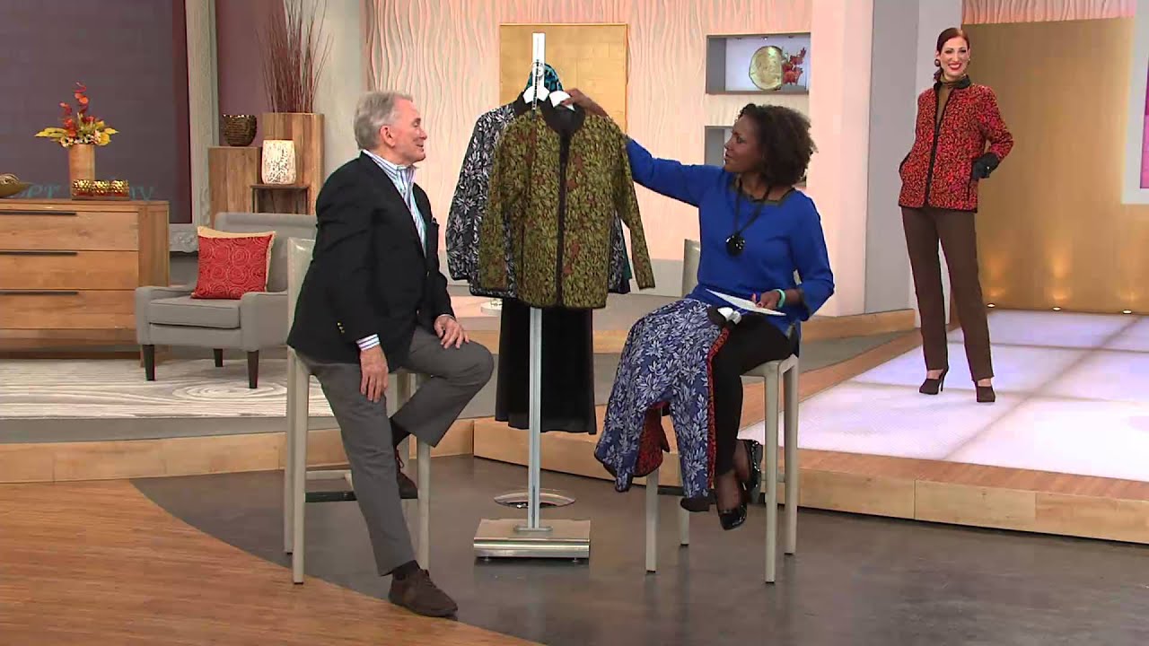 Bob Mackie's Foliage Printed Zip Front Moleskin Jacket with Jayne Brown