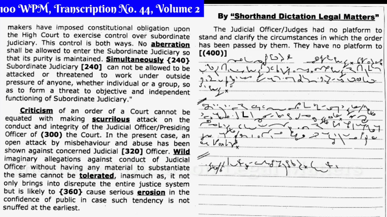 100 WPM, Transcription No  44, Legal, Volume 2, With ouline & Text