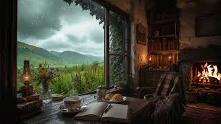 Scottish Glen Library🌧️📖: Summer Rain Storm, Fiddle & Cello Music | Dark Academia Ambience