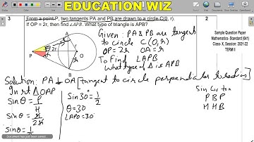 From a point P, two tangents PA and PB are drawn to a circle C(0, r). If OP = 2r, then find ∠𝐴𝑃𝐵.