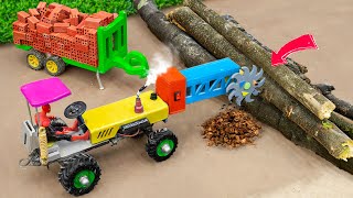 Diy trator making tractor trolley full of brick loading / Diy mini wood Saw machine / @Sunfarming