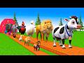Paint & Animals Cow,Gorilla,Elephant,Giraffe,Tiger,Lion, Fountain Crossing Transformation Cartoon