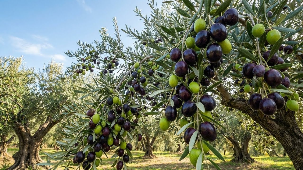 How Olives Are Grown – Giant Olives Harvest in a Massive Olive Orchard