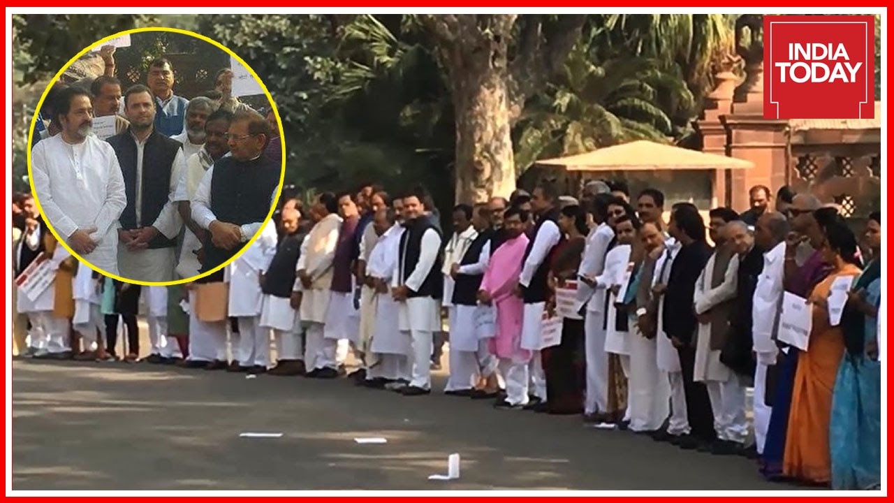 Opposition Leaders Stage Protest At Gandhi Statue In Parliament