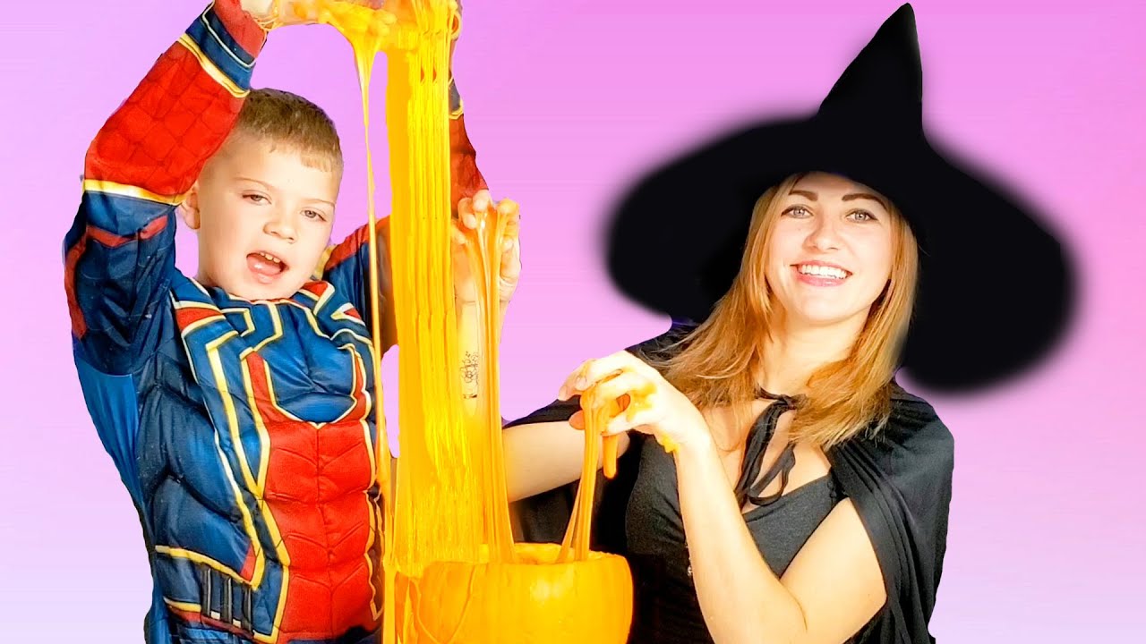 Хэлоуин Джойсики Слайм из тыквы. Данил пришел за конфетами к Ведьме. Joysiki Слайм меняет цвет