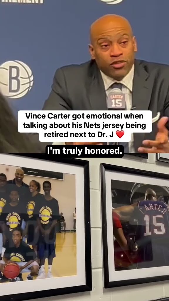 Vince Carter on his Nets jersey being retired next to Dr. J ❤️