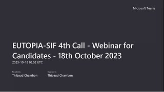 EUTOPIA SIF 4th Call - Webinar for Candidates - 18th October 2023