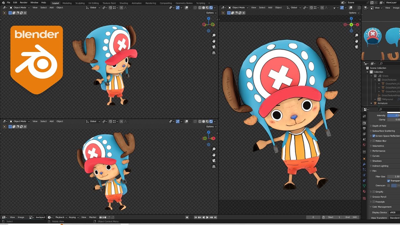 3d Modeling/texture painting Anime in Blender | Chopper from One Piece | Timelapse