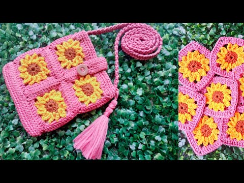 crochet sunflower phone bag tutorial | how to crochet phone pouch