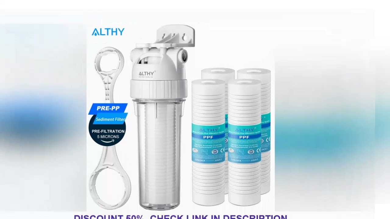 ALTHY 5 Micron Whole House Sediment Water Filter System Prefilter Purifier, 10 Inch PP cotton Pre fi