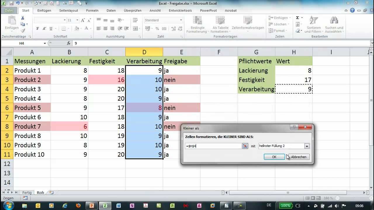 Excel - Bedingte Formatierung mit Funktion - Werkzeugliste