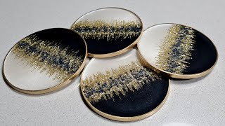 #1274 Gorgeous Black, White And Gold Resin 'Bling' Coasters