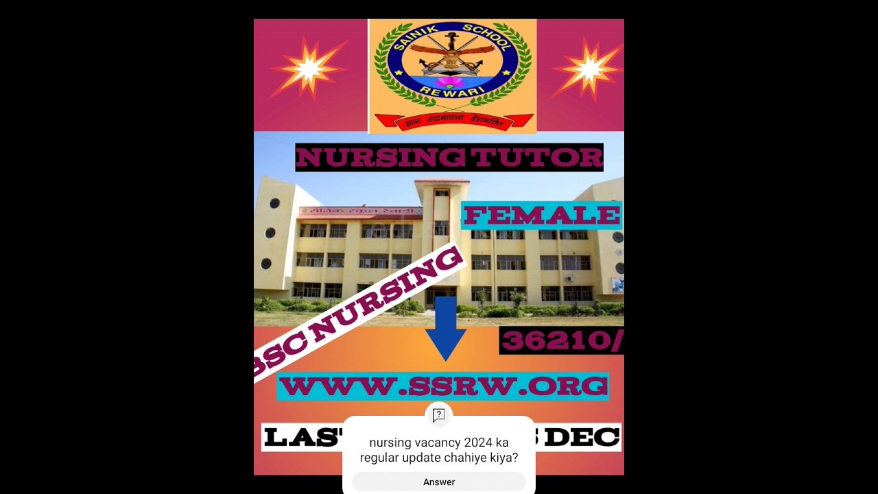sainik school nursing tutor vacancy 2024 
