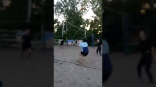 Beach volleyball, played in three moves.