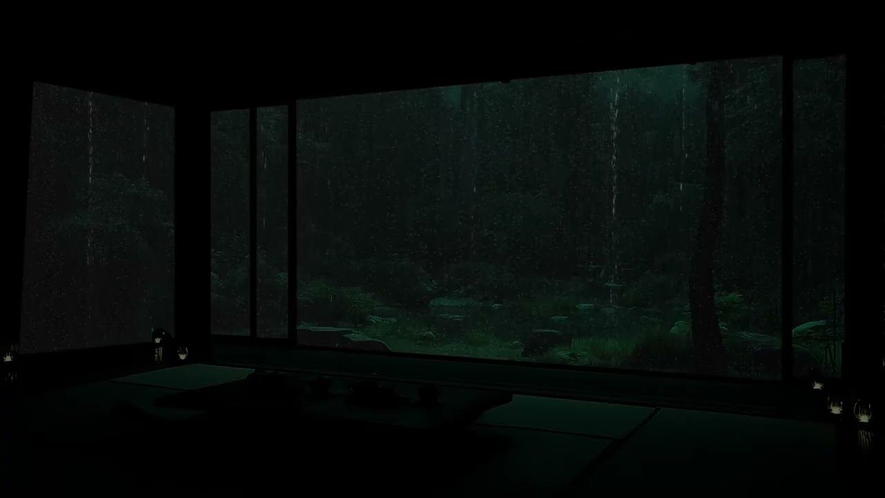 Dark Winter Cabin Rain in Pine Woods 🌧 (No Ads) | Dark Bedroom Sounds for Deep Relaxation & Sleep