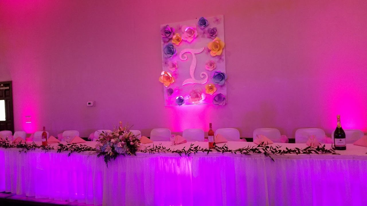 Quinceanera Layered Table Lighting Effect In Purple And Hot Pink