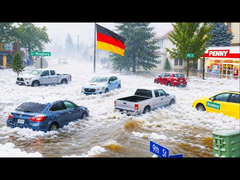 Germany in Hailstorm Chaos!🌊 Giant Hail Unleashes Flash Floods, Strands Cars Across Norddeutschland