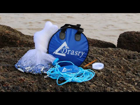 drasry saltwater fishing cast net 3/8 and 1/4 Mesh with Heavy Duty Gray Sinker American Monofilament Fish Throw Net for Bait Trap 3FT 4FT 5FT 6FT 7FT 8FT 9FT Radius Drasry Cast Net For Fishing