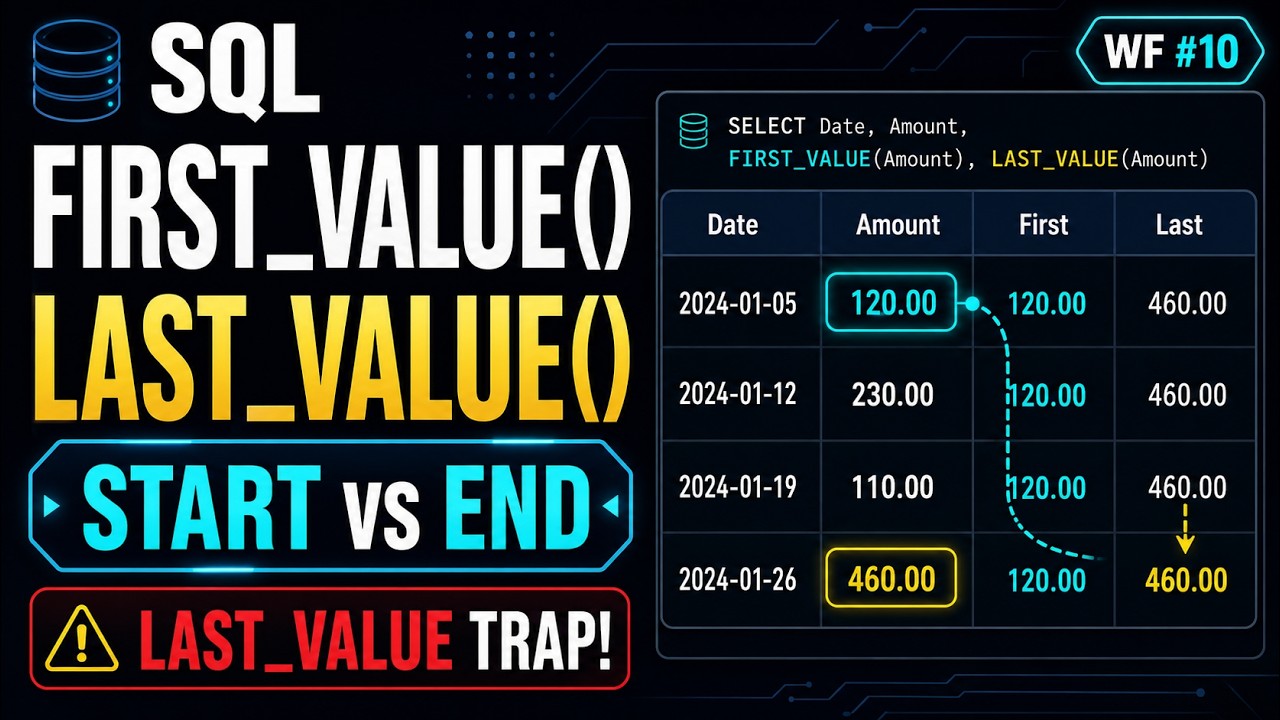 SQL FIRST_VALUE vs LAST_VALUE Explained | The LAST_VALUE Trap | Window ...