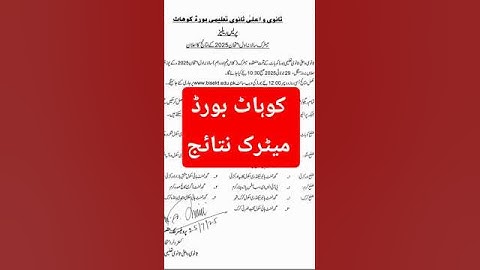 Kohat Board Matric Result Press Release
