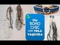 ♻️♻️Collar, pulsera y llavero BOHO CHIC 🌼 reciclando TELA VAQUERA. Recycling jeans diy