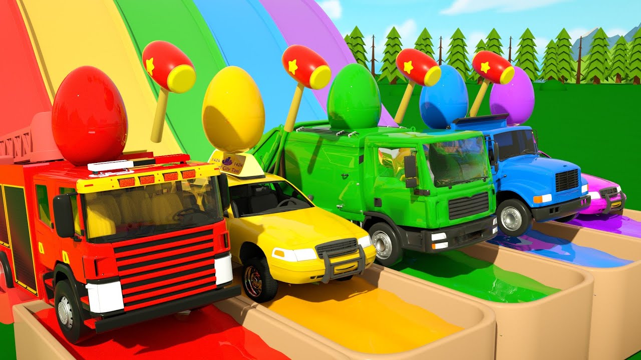 Wheels On the Bus | Learn Colors dump trucks, fire trucks, and garbage trucks | Nursery Rhymes