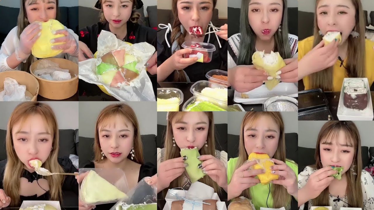 37mins: 乔妹- TOWEL ROLL & CREPE CAKE *BIG BITES || *Subtitled* ASMR Chinese Dessert Mukbang 디저트 먹방 吃播