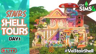 Sims 4 STAIR SHELL Challenge Tours - Day 1! | Community Build Showcase (LIVE)