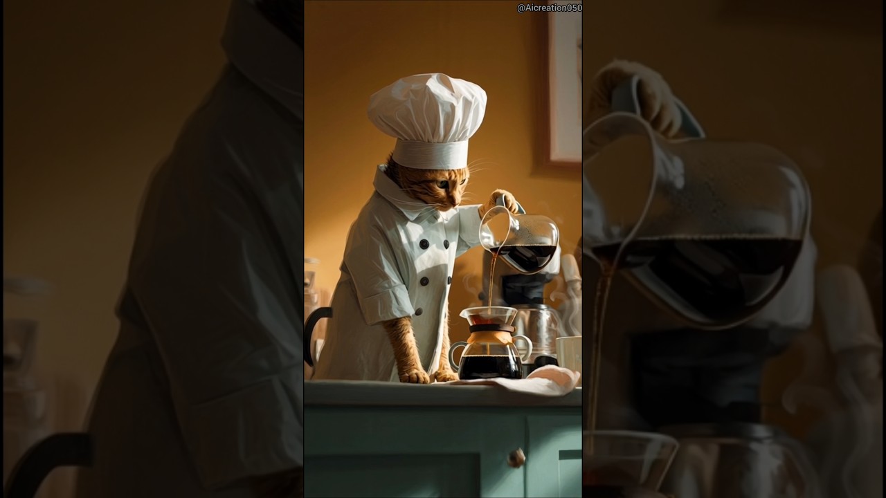 the cat making coffee for morning 