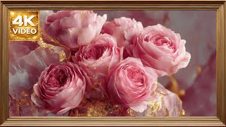 Rosas Románticas 4K | Decoración Romantica con Detalles Dorados | Fondo Estático para TV